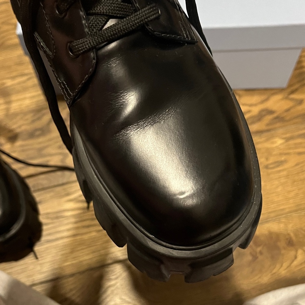 Prada Monilith Black Leather Combat Boots - Picture 10 of 11